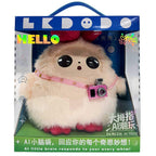 Plush toy with a camera on a blue and green box labeled 'Ledodo'.